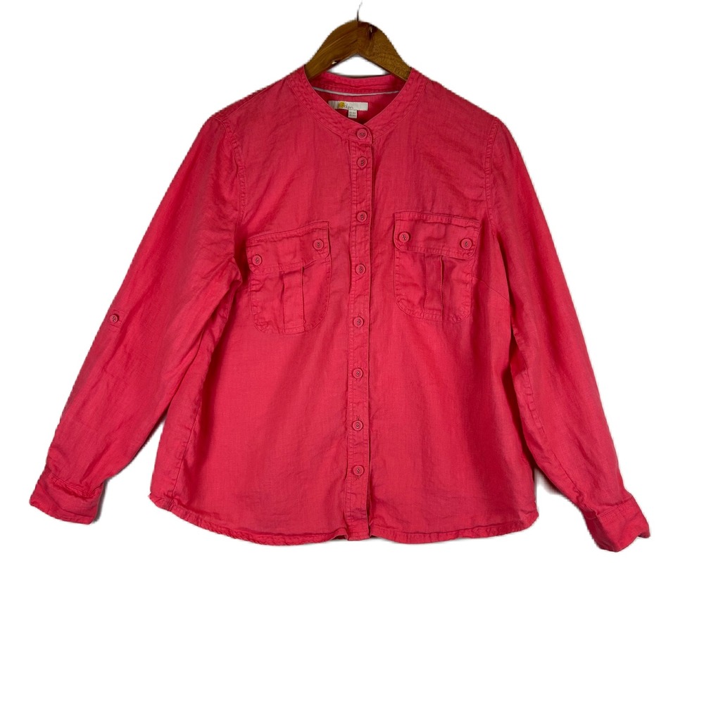 Boden Dolores Linen Button Up Shirt Coral Pink Long Sleeve Roll Tab Size 14R‎